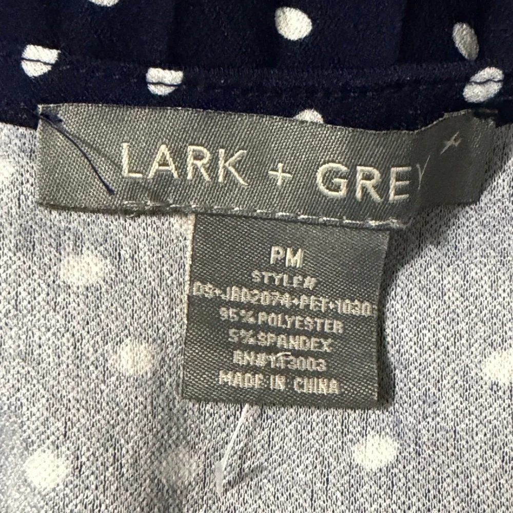 Lark + Grey Navy Blue Polka Dot Pleated Wrap Midi Dress Women's Medium